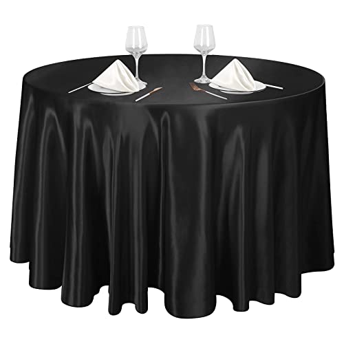 Ruisita 120 Inches Round Satin Tablecloths Black Overlay Round Satin Table Cover Bright Silk Tablecloth Smooth Fabric Tablecloth for Wedding Banquet Table Decoration - Image 1
