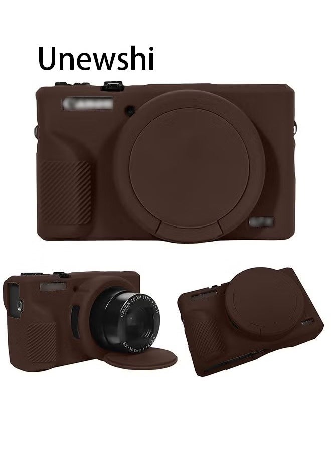 Unewshi Premium Soft Silicone Protective Case with Removable Lens Cover for Canon Powershot G7X Mark III Digital Camera - Washable, Lightweight, and Stylish Protection (Brown)  - Image 1