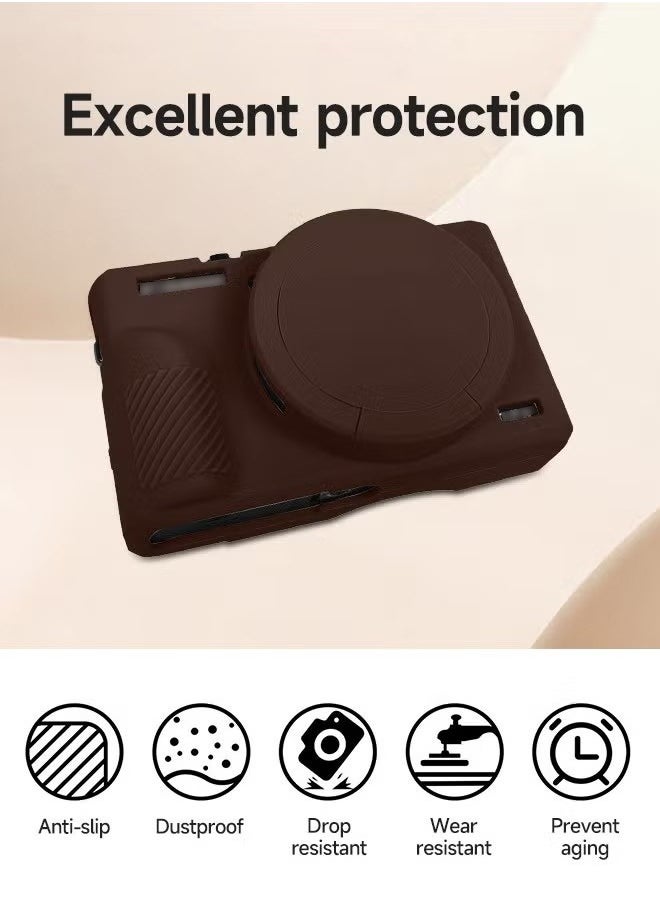 Unewshi Premium Soft Silicone Protective Case with Removable Lens Cover for Canon Powershot G7X Mark III Digital Camera - Washable, Lightweight, and Stylish Protection (Brown)  - Image 3