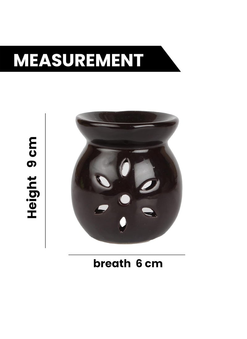 coku Coku Ceramic Diffuser Pot Essential Oil Burner Clay Lamp Wax Warmer Aromatherapy Oil Diffuser with 4 Tea Lights 10ml Sandalwood Aroma Oil for Home Office Spa Meditation Or Yoga Chocolate Brown  - Image 2