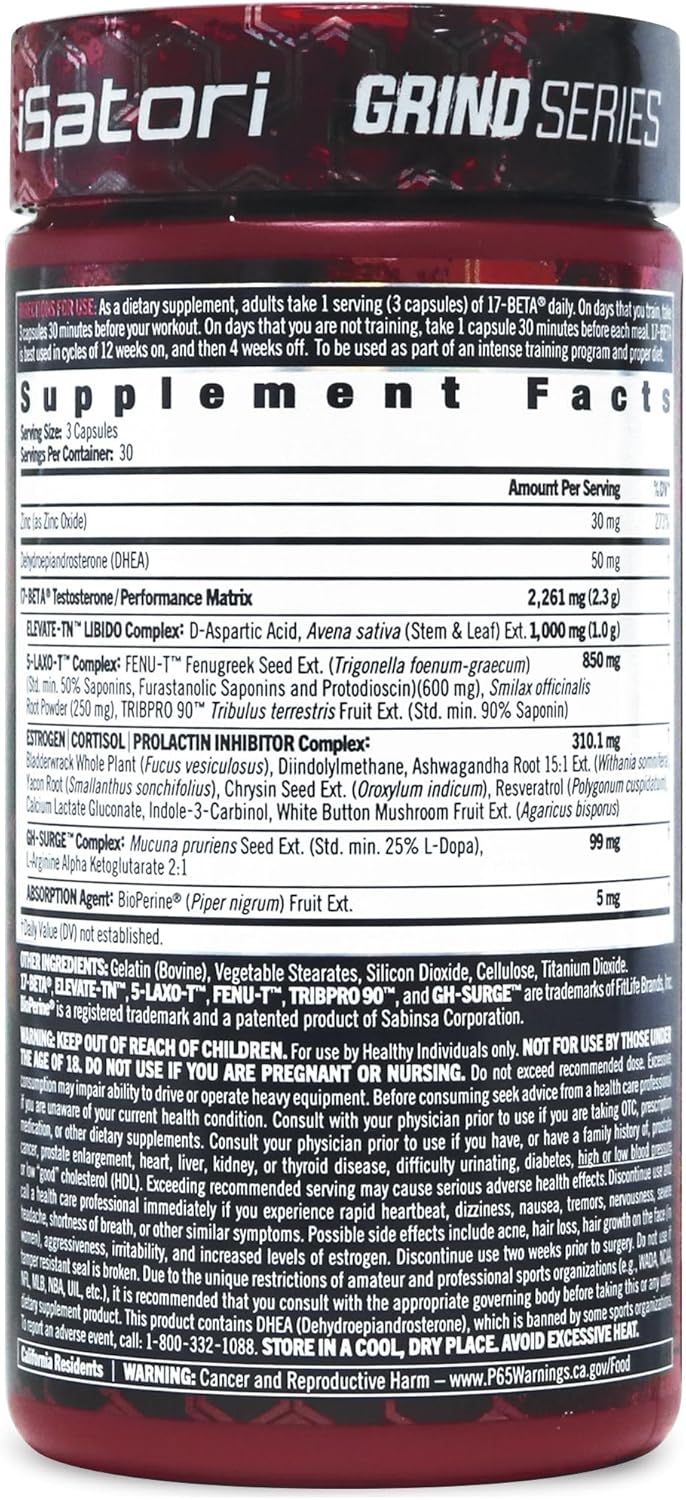 iSatori 17Beta Anabolic Testosterone Booster for Muscle Growth Strength  Stamina Test Boost Amplifier  Estrogen Blocker for Men with DHEA Fenugreek Seed Extract 90 Capsules - Image 2