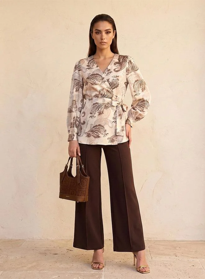 Iconic Iconic Wrap Top with Paisley Print