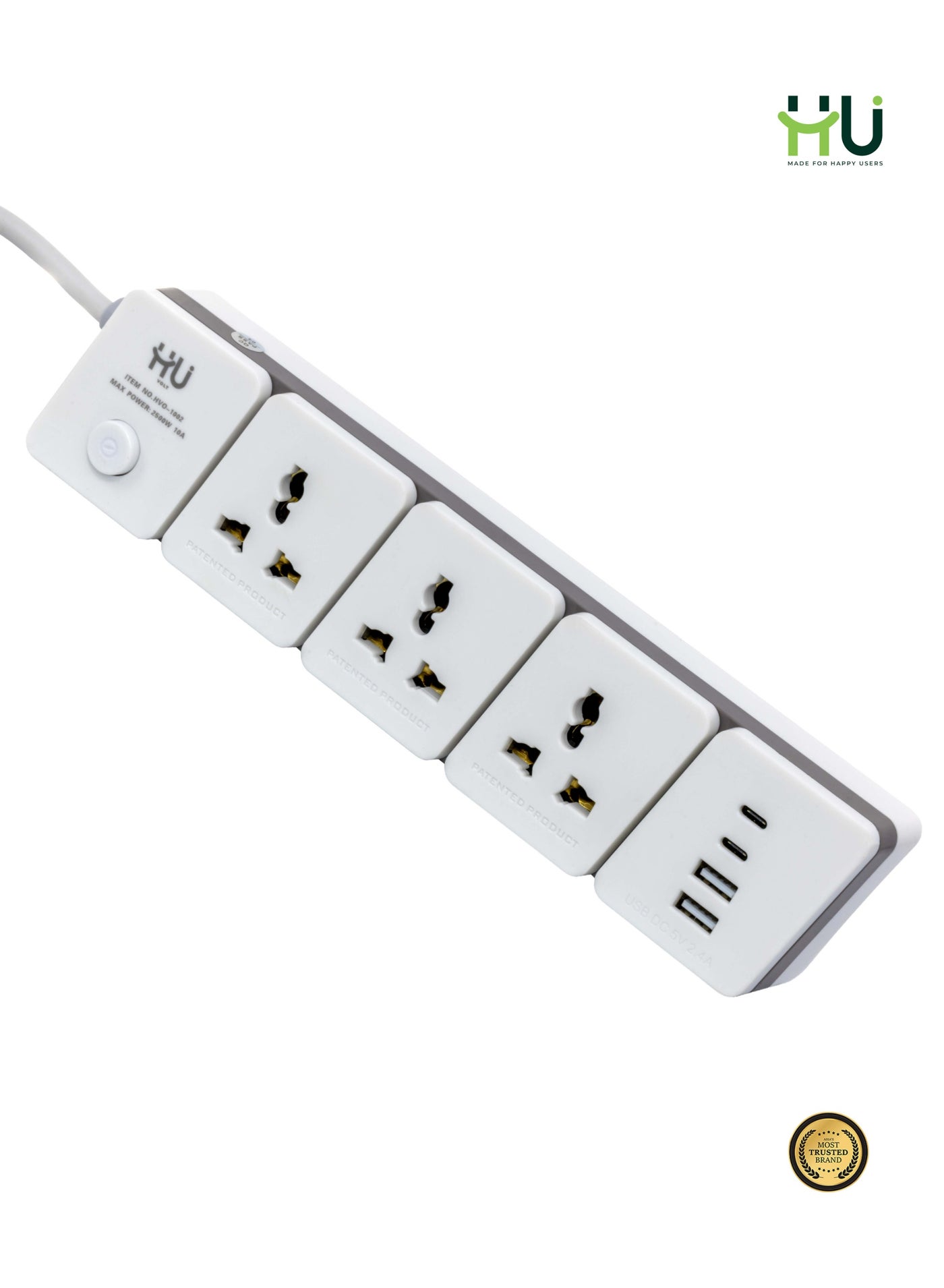Extension Power Socket 3 Outlet + USB with 3M Cable – Multi Plug Power Strip with Switch, High-Quality Copper Extension Board for Home & Office