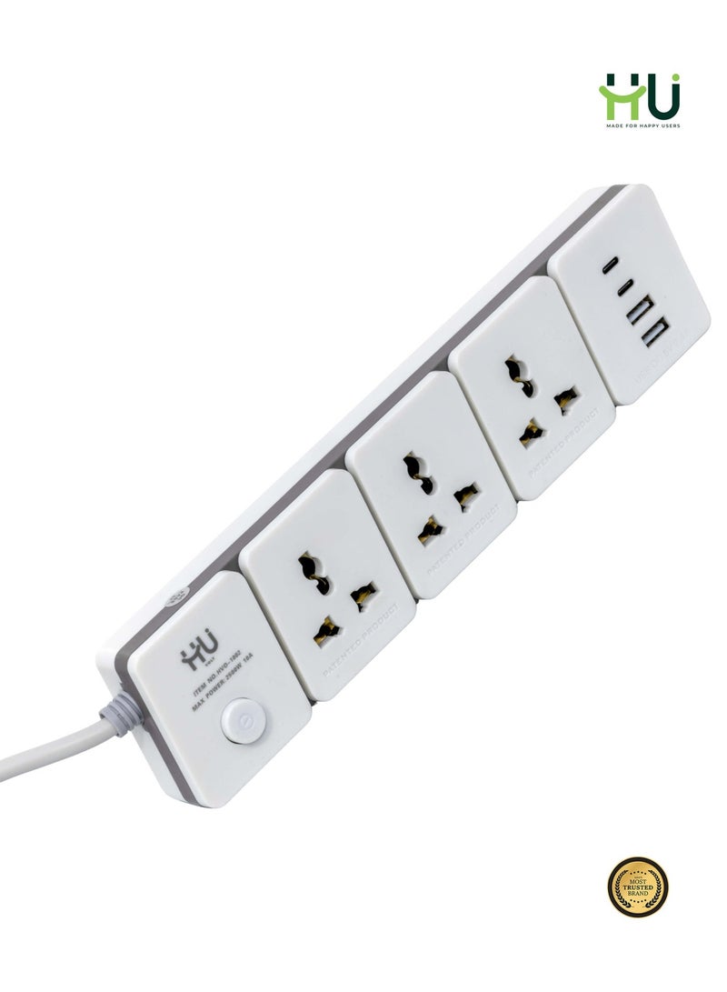 إتش يو مشترك كهربائي 3 مخارج + USB مع سلك 3 متر – وصلة كهرباء متعددة مع مفتاح تشغيل للمنزل والمكتب - Image 4