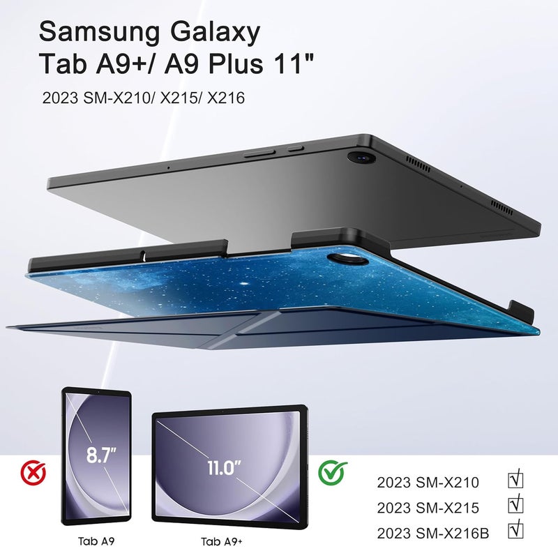 Moca Case for Samsung Galaxy Tab A9+/A9 11 Inch 2023 (SM-X210/X215/X216), Foldable Stand Cover with Auto Wake Sleep, Slim Lightweight Protective Case (Blue Starry Sky) - Image 2