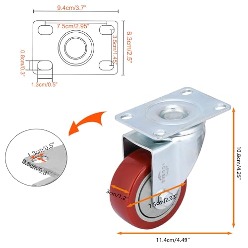 YOOGAA 3 inch Heavy Duty Casters Capacity 1000lbs Bearing Caster Wheels Without Brake Swivel Casters for Furniture and Workbench Set of 4 - Image 4