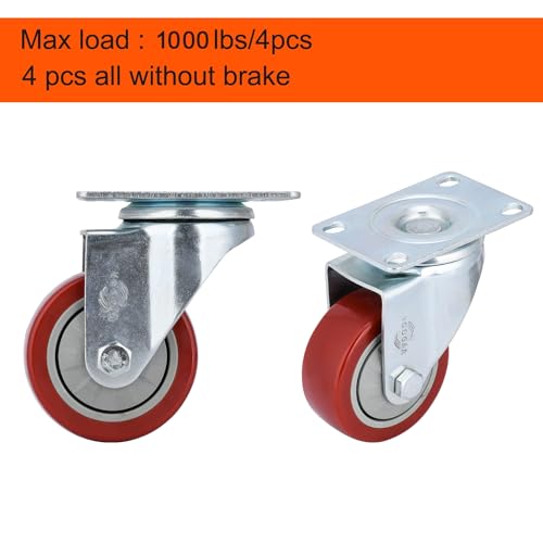 YOOGAA 3 inch Heavy Duty Casters Capacity 1000lbs Bearing Caster Wheels Without Brake Swivel Casters for Furniture and Workbench Set of 4 - Image 5