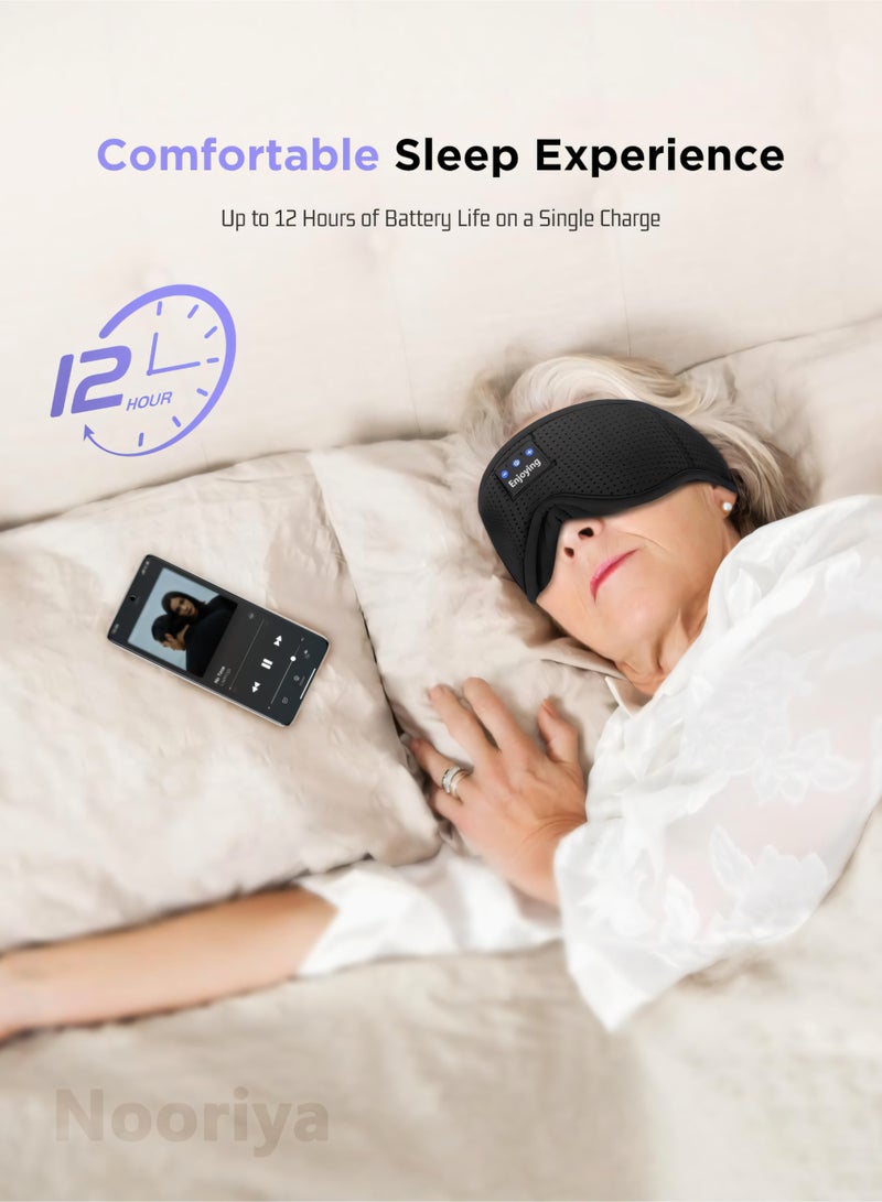 Nooriya Sleep Mask with Bluetooth Headphones Bluetooth Sleep Mask Sleep Headphones,3D Eye Mask for Sleeping Mask Music Sleeping Headphones for Side Sleepers Meditation Gifts Gadgets for Men Women  - Image 5
