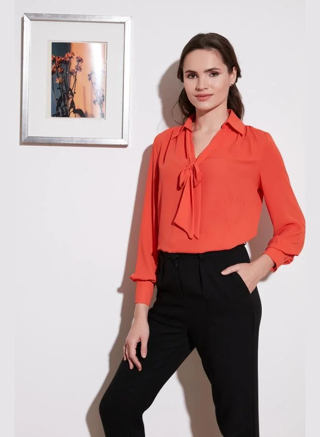 Lela Lela Tie Detailed V-Neck Chiffon Shirt Women's SHIRT 611BZ0047