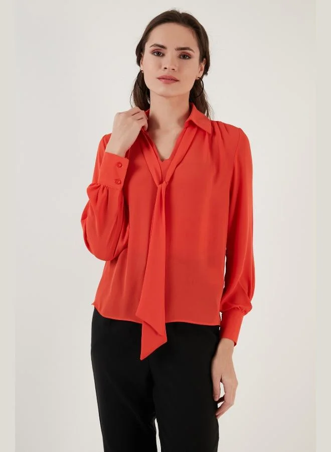 Lela Lela Tie Detailed V-Neck Chiffon Shirt Women's SHIRT 611BZ0047