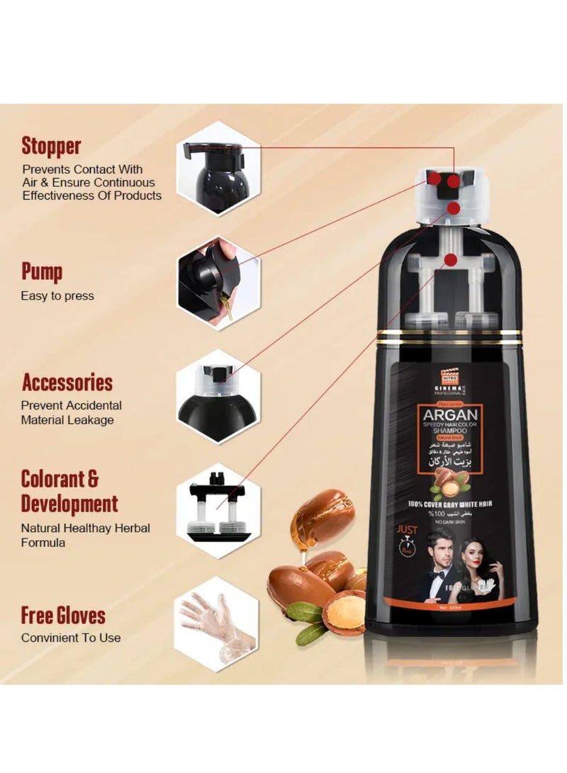 Fast hair color shampoo with argan oil to cover gray hair - natural black 420ml - Image 5