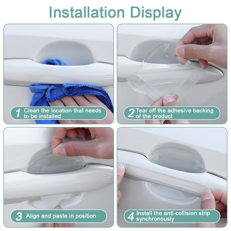 STHIRA ® 8 Pcs Invisible Car Door Handle Protectors Car Door Bumper Strips & Handle Bowl Protectors Clear Waterproof Rubber Self-Adhesive Guards For Scratch & Scuff Protection 4 Strips + 4 Handle Bowls - Image 3