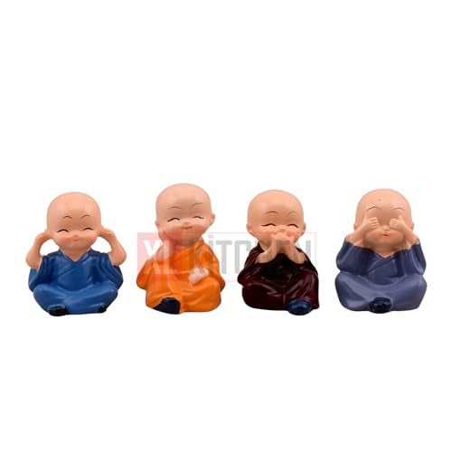 XL Kitchen Polyresin Buddha Monk Statues, Small, Multicolour, Set of 4, Religious - Image 5