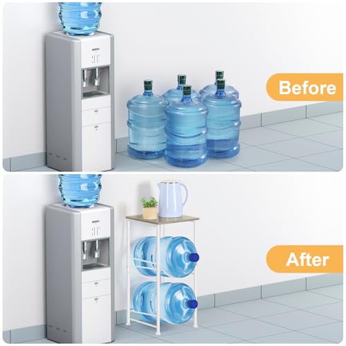 BTY Water Bottle Holder Organizer 5 Gallon Water Jug Holder with Top Shelves 2 Tier Water Cooler Jug Storage Rack Heavy Duty Water Dispenser Stand for 5 Gallon Bottle Kitchen Office Living Room Grey - Image 5