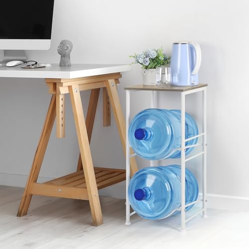 BTY Water Bottle Holder Organizer 5 Gallon Water Jug Holder with Top Shelves 2 Tier Water Cooler Jug Storage Rack Heavy Duty Water Dispenser Stand for 5 Gallon Bottle Kitchen Office Living Room Grey - Image 3