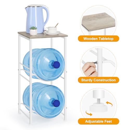 BTY Water Bottle Holder Organizer 5 Gallon Water Jug Holder with Top Shelves 2 Tier Water Cooler Jug Storage Rack Heavy Duty Water Dispenser Stand for 5 Gallon Bottle Kitchen Office Living Room Grey - Image 4