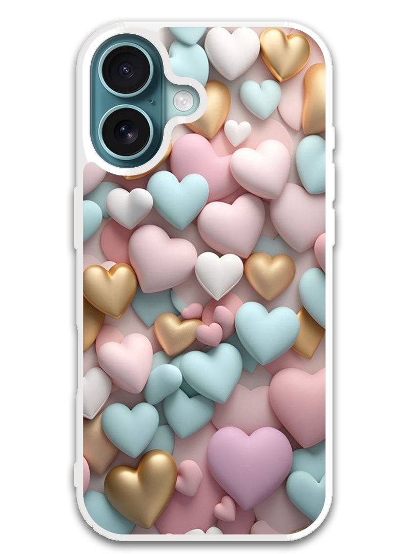 Theodor Protective Case Cover For APPLE IPHONE 16 Plus Colourful Hearts (White Bumper) - Image 1