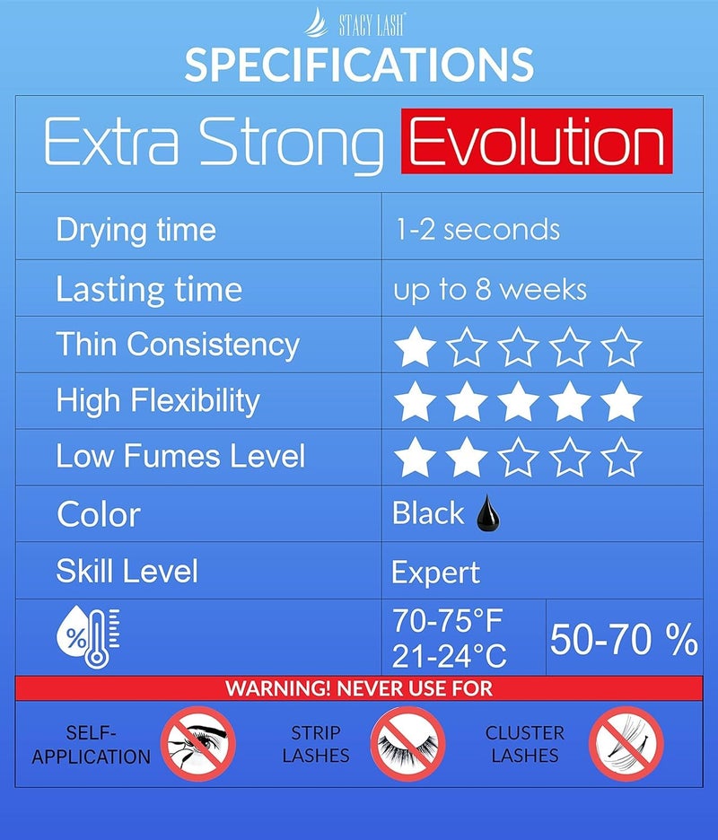 Stacy Lash Extra Strong Evolution Eyelash Extension Glue Stacy Lash (0.17fl.oz/5ml)/1-2 Sec Dry/Retention – 8 Weeks/Professional Supplies/Black Adhesive - Image 3