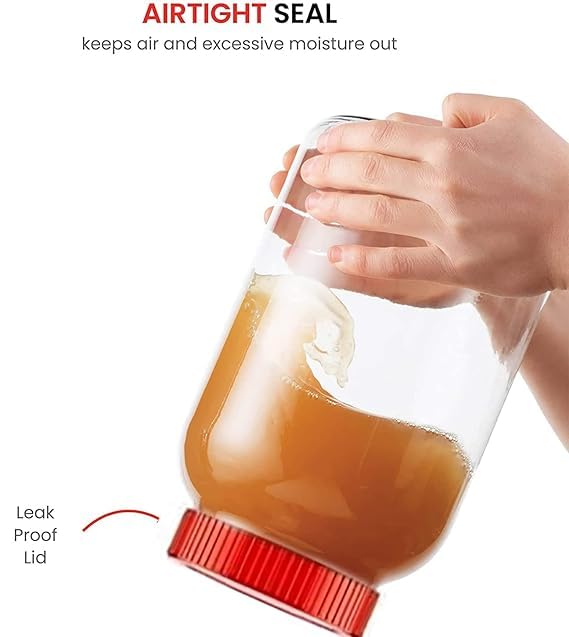 DEVDOX Glass Round Jar Air Tight Jars With Plastic Lid Perfect For Dry FruitsBiscuitsCookies CandysSpicesGroceryFlacksPickles 4000 ML 1 pc Red - Image 4