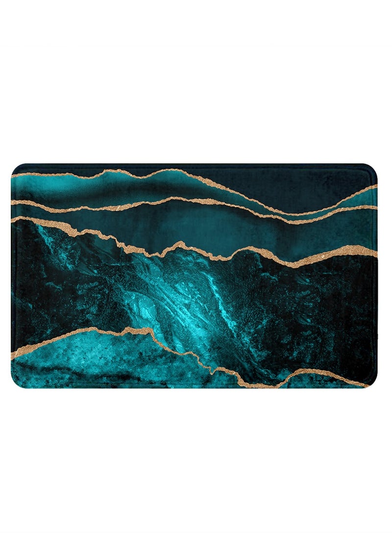 ريزاريز سجادة باب تجريدية ذهبية زرقاء مخملية فائقة النعومة باللون الأزرق المخضر، مانعة للانزلاق قابلة للغسل، 50 × 80 سم - Image 1