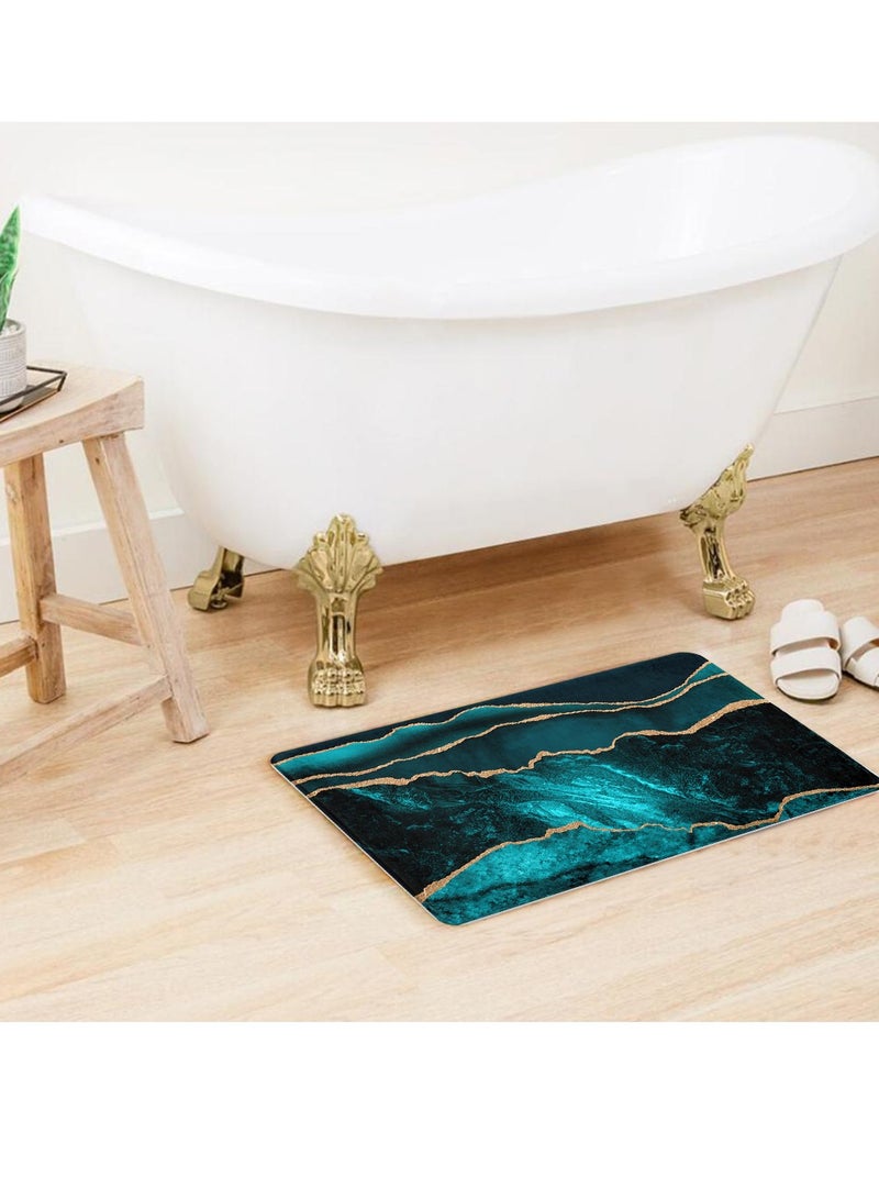 ريزاريز سجادة باب تجريدية ذهبية زرقاء مخملية فائقة النعومة باللون الأزرق المخضر، مانعة للانزلاق قابلة للغسل، 50 × 80 سم - Image 3