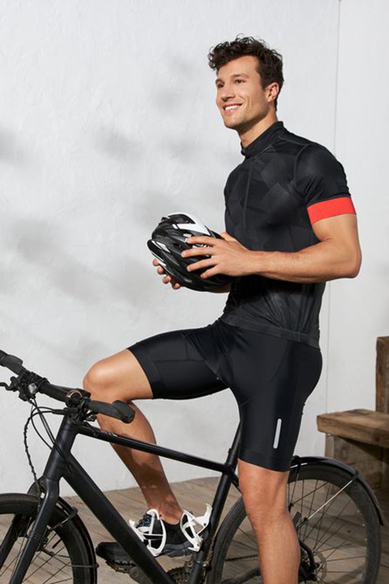 Tchibo Men Slim Fit Short Sleeves Cycling Jersey, Black  - Image 1