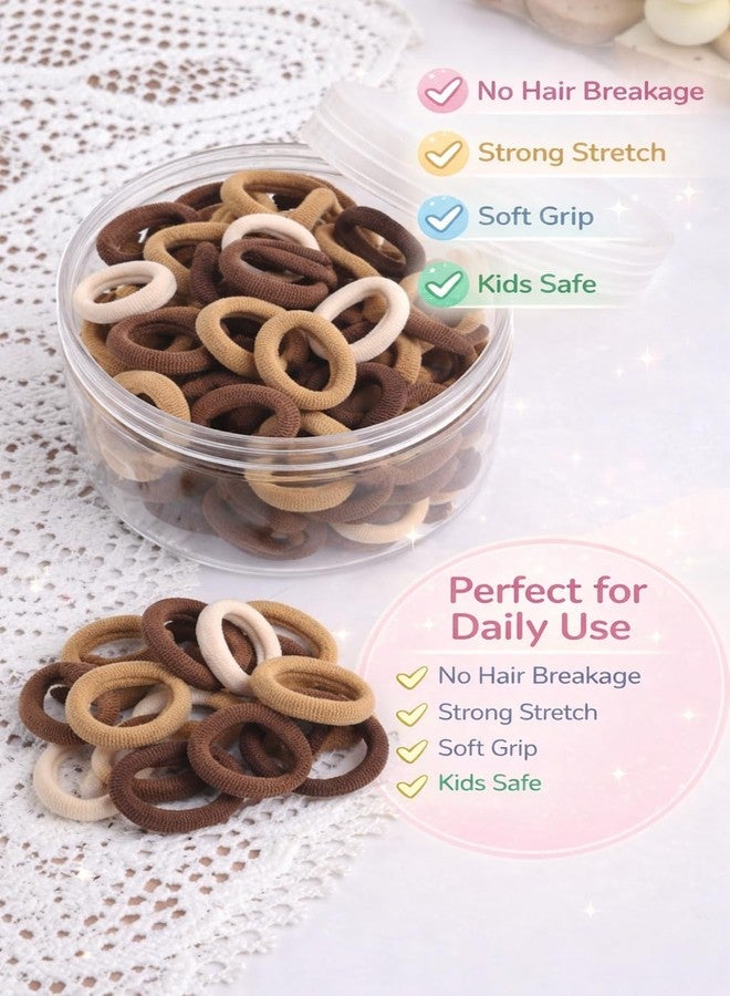 Frescorr (200 pcs) Baby Hair Ties | Soft No-Damage Premium Elastic Mini Rubber Bands for girls | Strong Stretch Ponytail Holders | Daily Use Hair Accessories | (100 Pastel &100 Brown) - Image 4