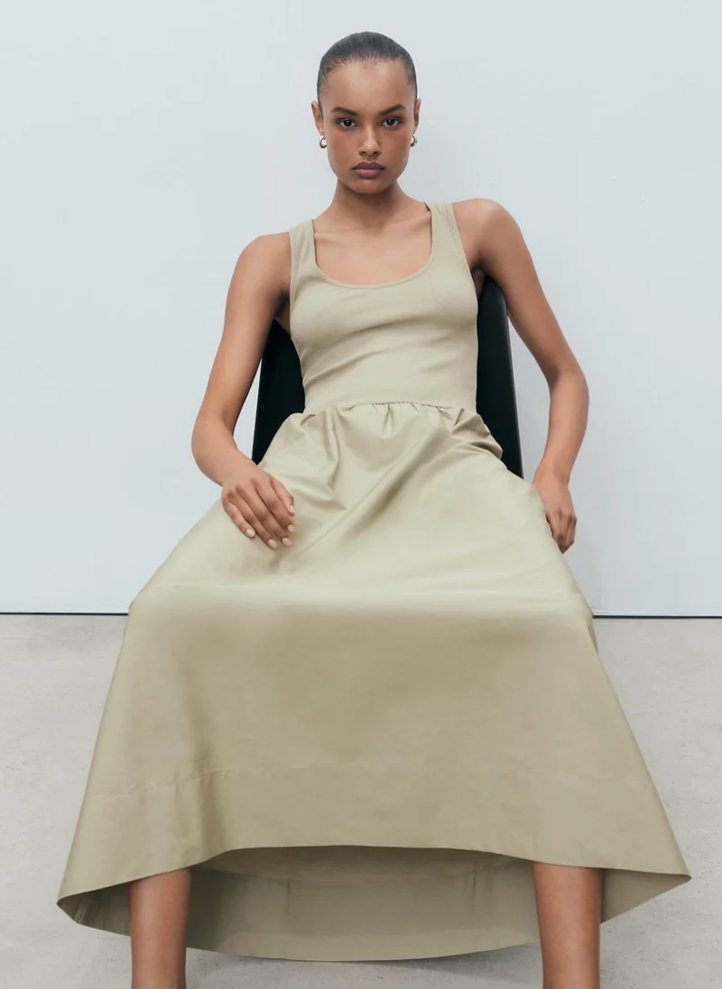 MANGO Flared Dress In Combined Fabric