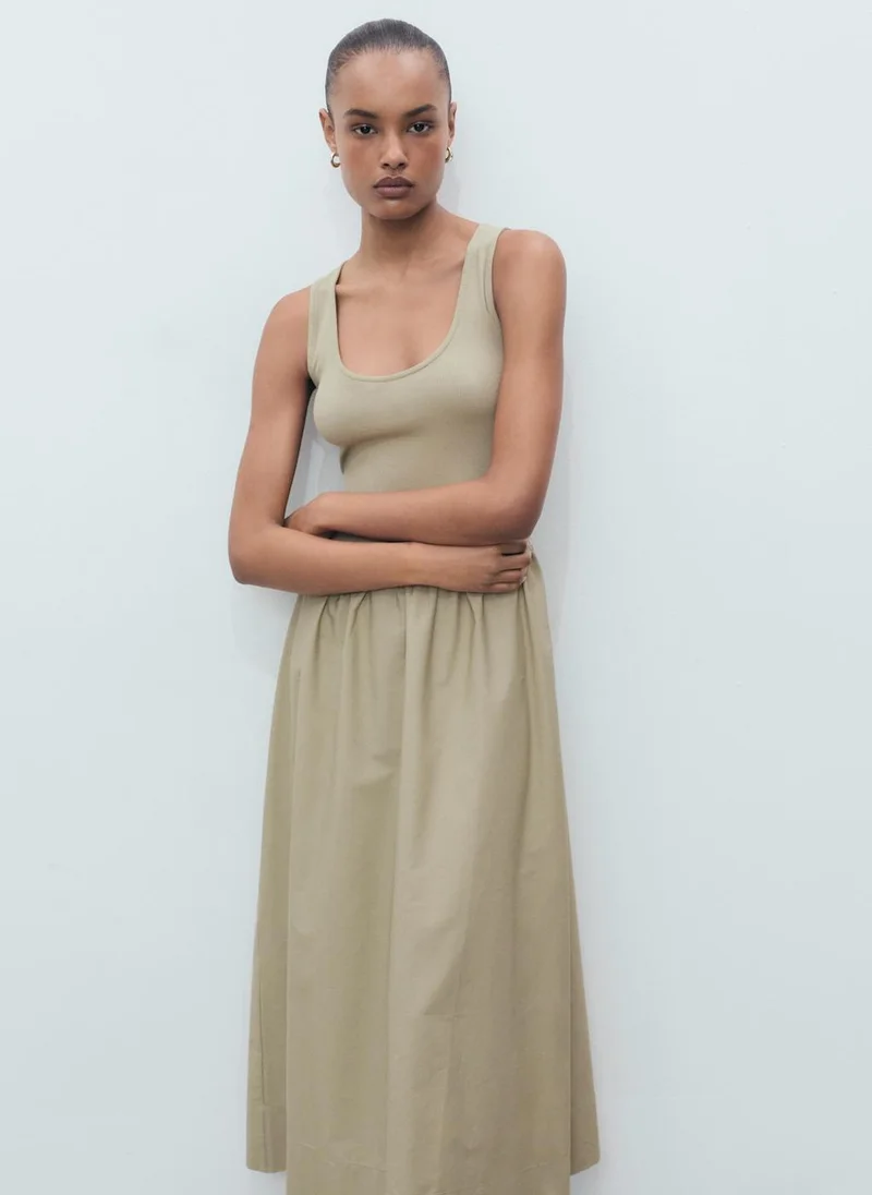 MANGO Flared Dress In Combined Fabric