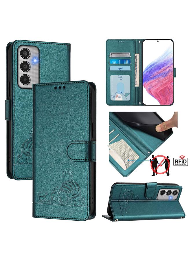 S-TOP Case For Samsung Galaxy M35 Cat Rat Embossed RFID Leather Phone Case with Lanyard - Image 1