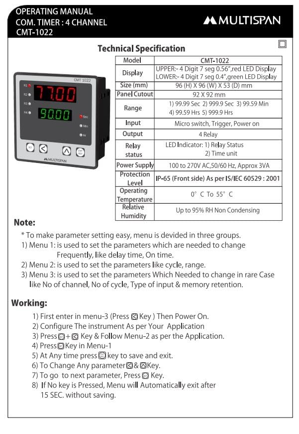 Multispan CMT1022 4 Chanell Programmable Combination Timer 96x96mm  - Image 2