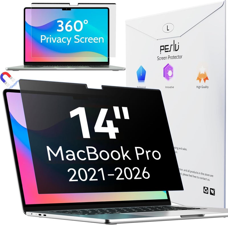 Peslv Magnetic 4 Way Privacy Screen for Macbook Pro 14 Inch 20212026 M1 M2 M3 M4 M5 Removable Matte Anti Glare Blue Light Protector 360 Private Security Filter for Mac Laptop Computer - Image 2
