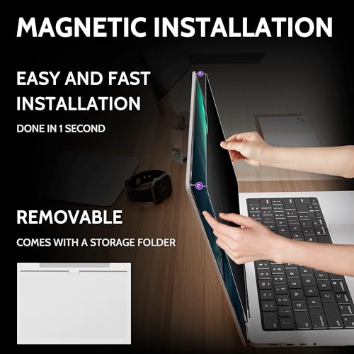 Peslv Magnetic 4 Way Privacy Screen for Macbook Pro 14 Inch 20212026 M1 M2 M3 M4 M5 Removable Matte Anti Glare Blue Light Protector 360 Private Security Filter for Mac Laptop Computer - Image 3