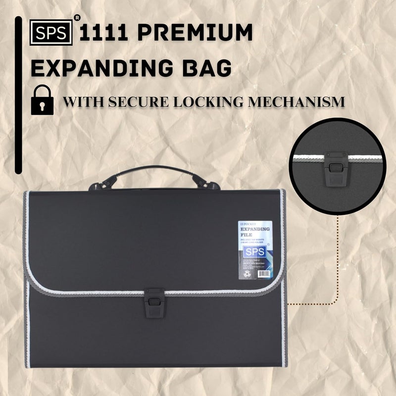 sps 13 Pocket Expanding File Folder with Buckle Closure,Label Index and Handle for A4/Foolscap/Legal Documents (Black) - Image 3