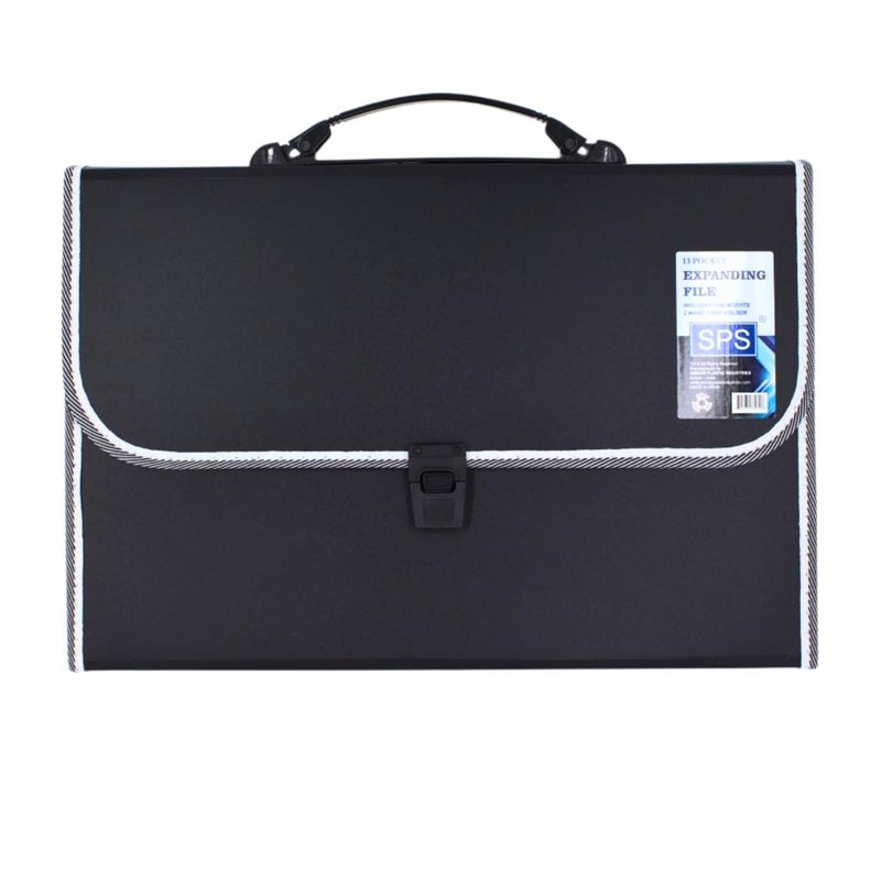 sps 13 Pocket Expanding File Folder with Buckle Closure,Label Index and Handle for A4/Foolscap/Legal Documents (Black) - Image 2