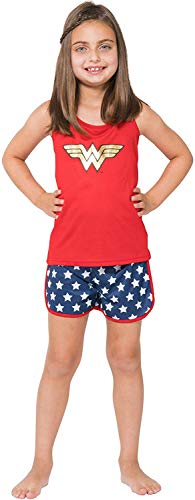INTIMO Wonder Woman Little Girls' Wonder Woman Sporty Mesh Pajama Short Set, Red, 4/5 - Image 5