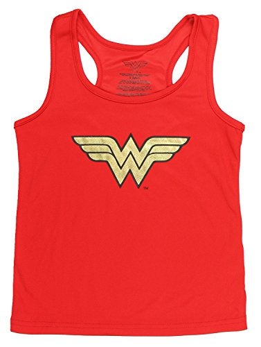 INTIMO Wonder Woman Little Girls' Wonder Woman Sporty Mesh Pajama Short Set, Red, 4/5 - Image 2