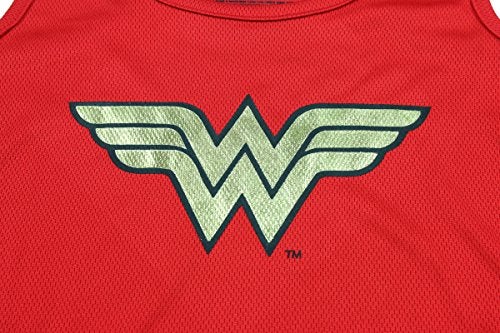 INTIMO Wonder Woman Little Girls' Wonder Woman Sporty Mesh Pajama Short Set, Red, 4/5 - Image 4