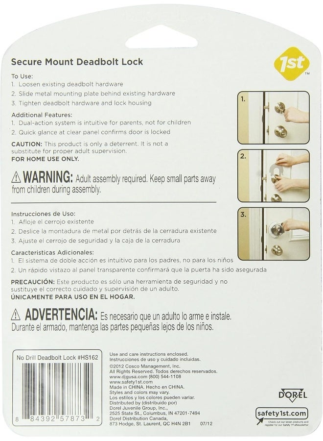Safety 1st Secure Mount Deadbolt Lock,White - Image 2