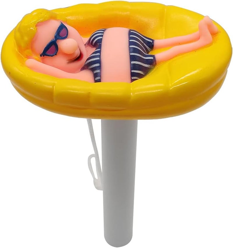 ويوبلز مقياس حرارة عائم لحمامات السباحة، مقياس حرارة لحمامات السباحة، مقياس حرارة مياه بتصميم كرتوني لطيف لحمامات السباحة الخارجية/الداخلية (أصفر) - Image 1
