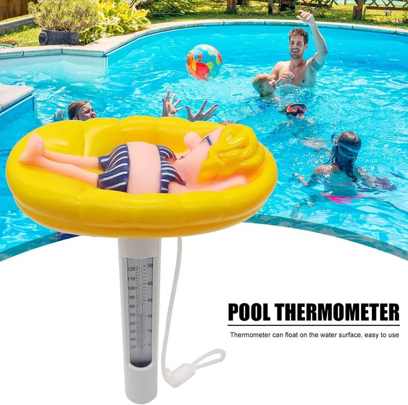 ويوبلز مقياس حرارة عائم لحمامات السباحة، مقياس حرارة لحمامات السباحة، مقياس حرارة مياه بتصميم كرتوني لطيف لحمامات السباحة الخارجية/الداخلية (أصفر) - Image 4