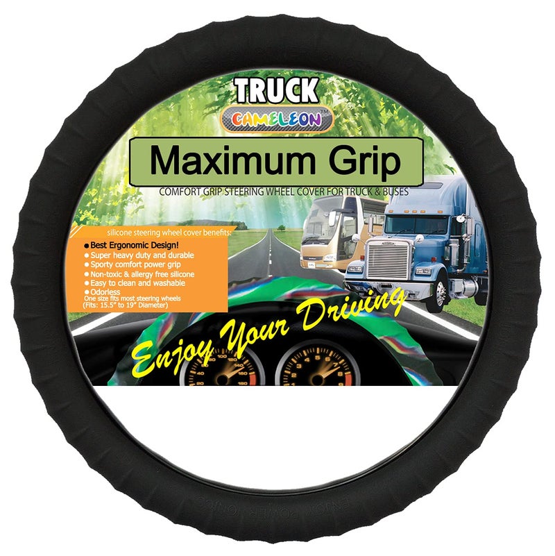 Cameleon Cover Silicone Semi-Truck Steering Wheel Cover Fits 16" 17" 18" 19" Steering Maximum Grip, Black - Image 1