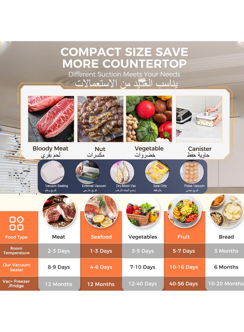 نورة تغليف حراري للاكياس آلة تفريغ وتغليف الطعام الأوتوماتيكية من أكوتسُن - سريعة ومدمجة متعددة الوظائف مع 10 أكياس تفريغ، تعمل على الأطعمة الجافة والرطبة، نظام 5 في 1 مثالية لطهي السوڤيد والتخزين طويل الأمد - Image 5