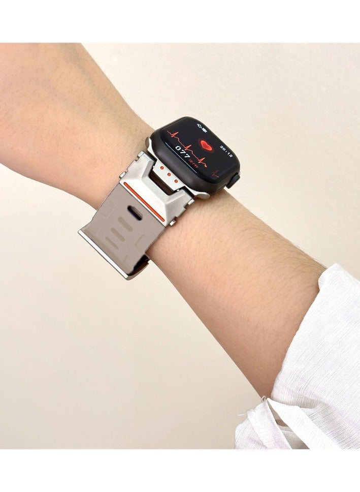 Apple Watchband For Ultra 1/2 49mm, Series 9/8/SE2/7/6/SE/5/4/3/2/1 45mm/44mm/42mm Durable Metal Connector Band - Star light - view 4