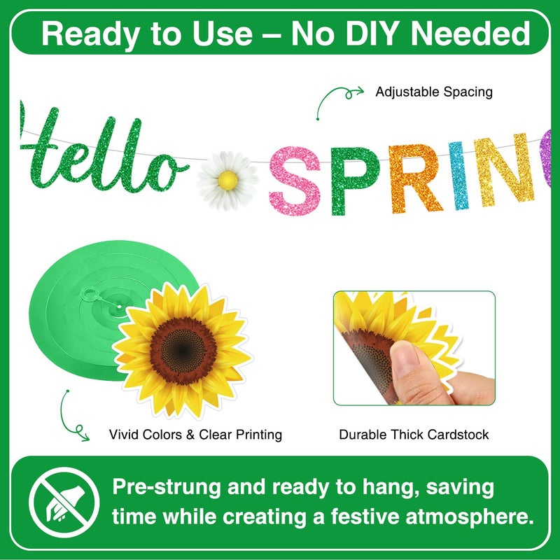 Biswiter Spring Party Decorations, Hello Spring Decor include 2Pc Hello Spring Banner and 24Pc Hanging Spring Decorations, Flower Hanging Decorations Spring Decorations for Home Office Classroom - Image 4