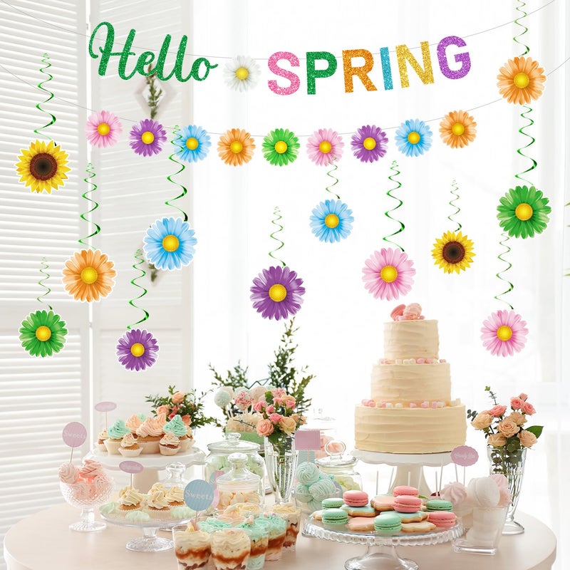 Biswiter Spring Party Decorations, Hello Spring Decor include 2Pc Hello Spring Banner and 24Pc Hanging Spring Decorations, Flower Hanging Decorations Spring Decorations for Home Office Classroom - Image 5