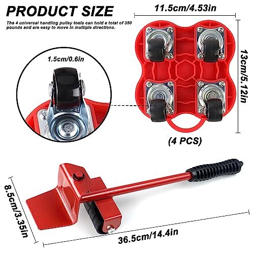 SNOMEL Furniture Lifter 4 Wheels Moving Dolly for Heavy Duty, 360 Rotation Wheels Furniture Mover Dolly, Wheel Dolly Set of 4 in Home Warehouse for Refrigerator Sofa Cabinet, Maximum Load 1102lbs (red) - Image 2