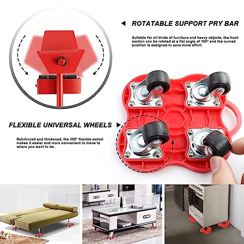 SNOMEL Furniture Lifter 4 Wheels Moving Dolly for Heavy Duty, 360 Rotation Wheels Furniture Mover Dolly, Wheel Dolly Set of 4 in Home Warehouse for Refrigerator Sofa Cabinet, Maximum Load 1102lbs (red) - Image 4