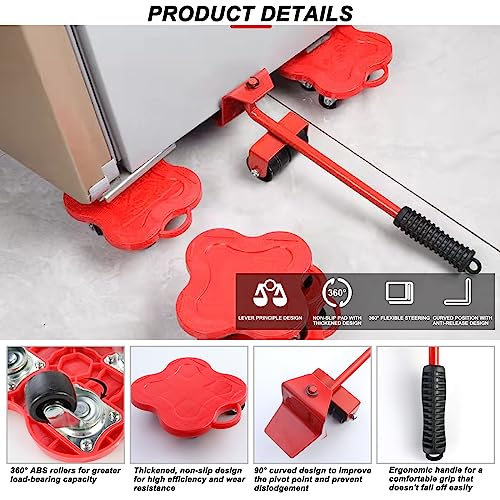 SNOMEL Furniture Lifter 4 Wheels Moving Dolly for Heavy Duty, 360 Rotation Wheels Furniture Mover Dolly, Wheel Dolly Set of 4 in Home Warehouse for Refrigerator Sofa Cabinet, Maximum Load 1102lbs (red) - Image 3