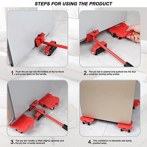 SNOMEL Furniture Lifter 4 Wheels Moving Dolly for Heavy Duty, 360 Rotation Wheels Furniture Mover Dolly, Wheel Dolly Set of 4 in Home Warehouse for Refrigerator Sofa Cabinet, Maximum Load 1102lbs (red) - Image 5